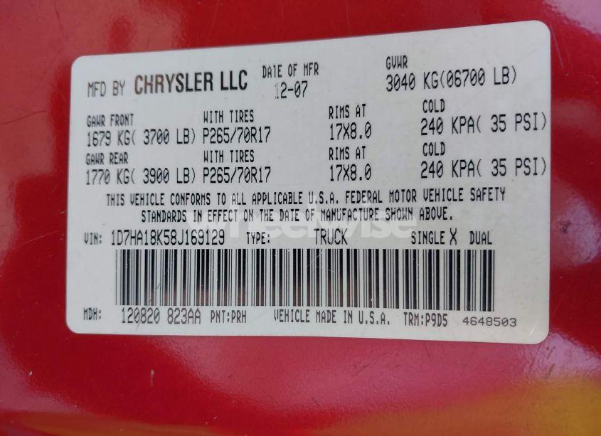 Photo 9 of 2008 Dodge Ram 1500 ST/SXT (VIN 1D7HA18K58J169129)