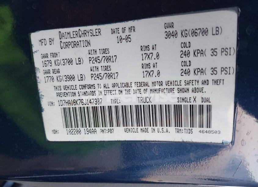 Photo 9 of 2006 Dodge Ram 1500 ST (VIN 1D7HA18K76J147307)