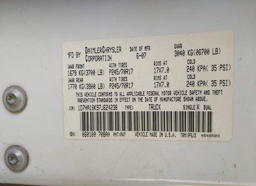 Photo 9 of 2007 Dodge Ram 1500 ST (VIN 1D7HA18K97J624238)