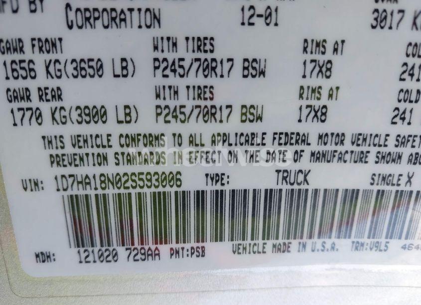 Photo 9 of 2002 Dodge Ram 1500 ST (VIN 1D7HA18N02S593006)