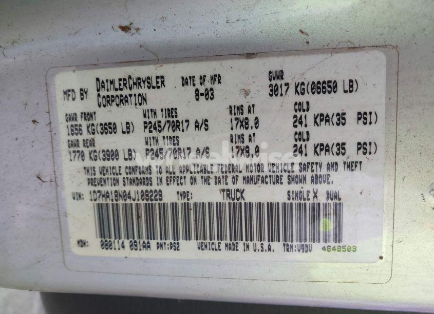 Photo 9 of 2004 Dodge Ram 1500 SLT/LARAMIE (VIN 1D7HA18N04J109229)