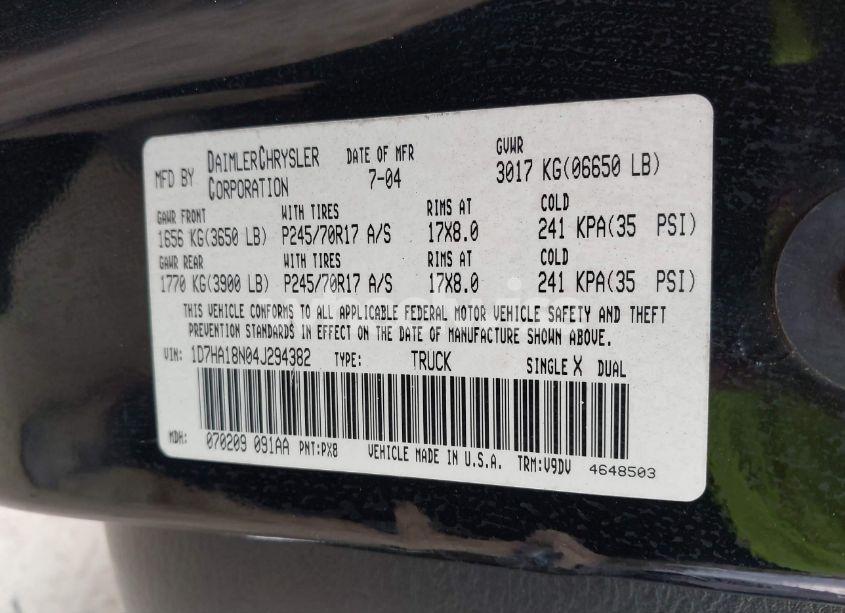 Photo 9 of 2004 Dodge Ram 1500 SLT/LARAMIE (VIN 1D7HA18N04J294382)