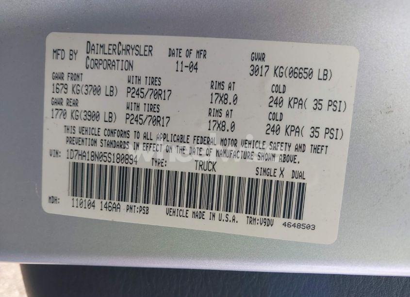 Photo 9 of 2005 Dodge Ram 1500 SLT/LARAMIE (VIN 1D7HA18N05S180894)