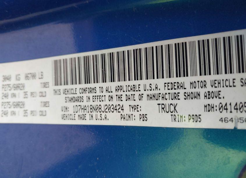 Photo 9 of 2008 Dodge Ram 1500 SLT (VIN 1D7HA18N08J203424)
