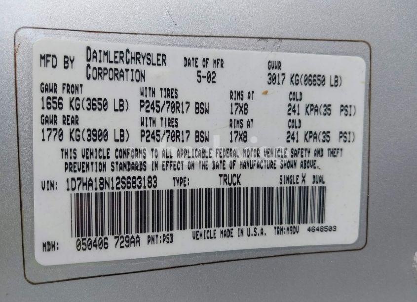 Photo 9 of 2002 Dodge Ram 1500 ST (VIN 1D7HA18N12S683183)