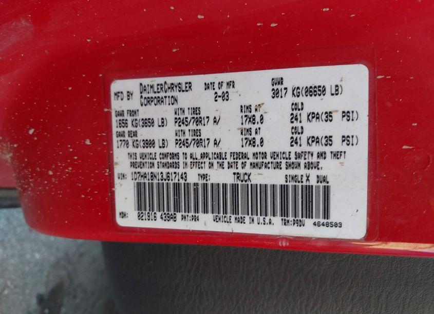 Photo 9 of 2003 Dodge Ram 1500 SLT/LARAMIE/ST (VIN 1D7HA18N13J617143)