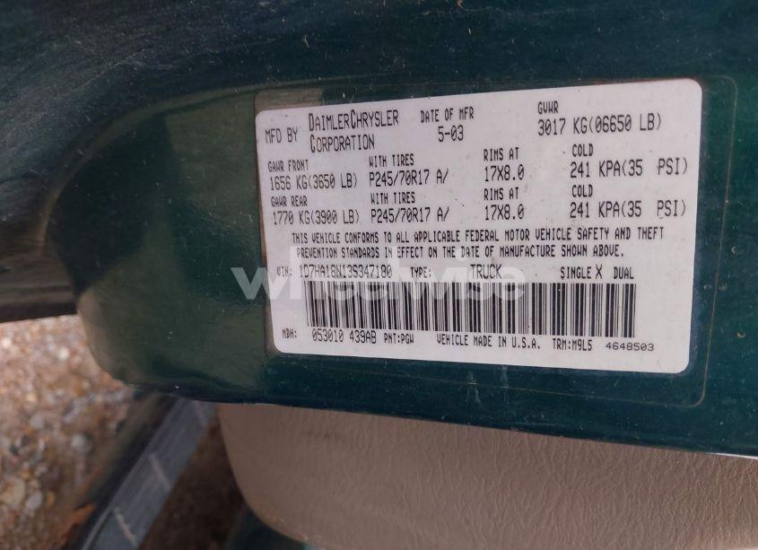 Photo 9 of 2003 Dodge Ram 1500 SLT/LARAMIE/ST (VIN 1D7HA18N13S347180)