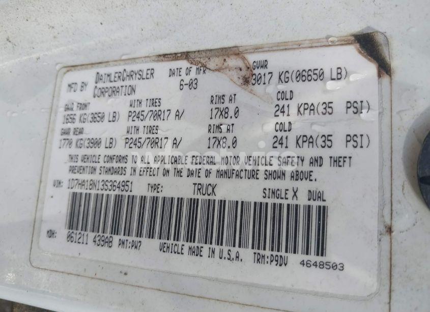 Photo 9 of 2003 Dodge Ram 1500 SLT/LARAMIE/ST (VIN 1D7HA18N13S364951)