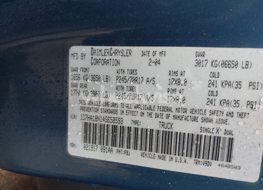 Photo 9 of 2004 Dodge Ram 1500 SLT/LARAMIE (VIN 1D7HA18N14S658593)