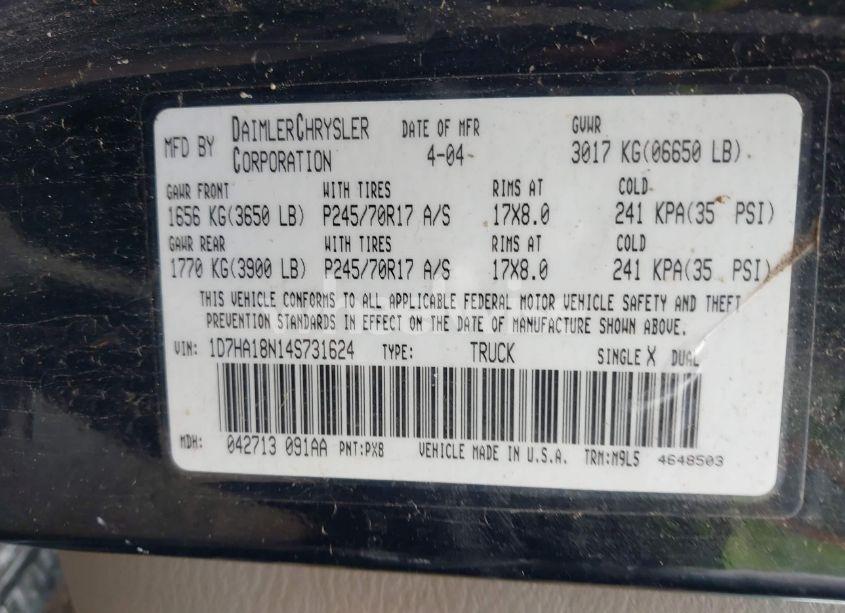 Photo 9 of 2004 Dodge Ram 1500 SLT/LARAMIE (VIN 1D7HA18N14S731624)