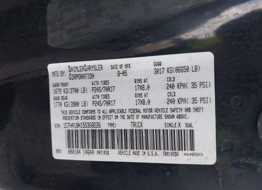 Photo 9 of 2005 Dodge Ram 1500 SLT/LARAMIE (VIN 1D7HA18N15S368226)