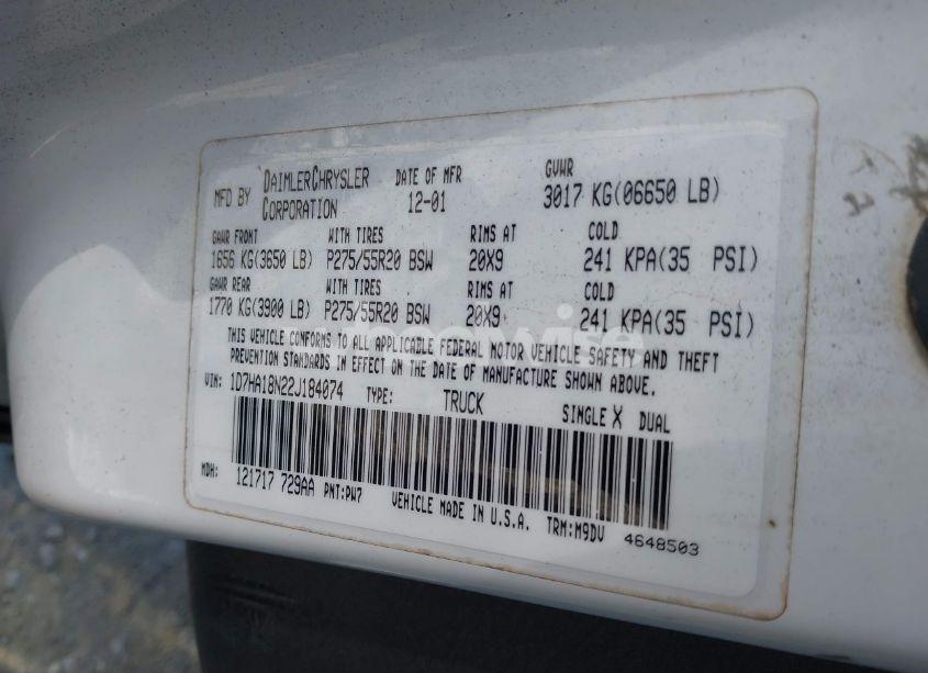 Photo 9 of 2002 Dodge Ram 1500 ST (VIN 1D7HA18N22J184074)