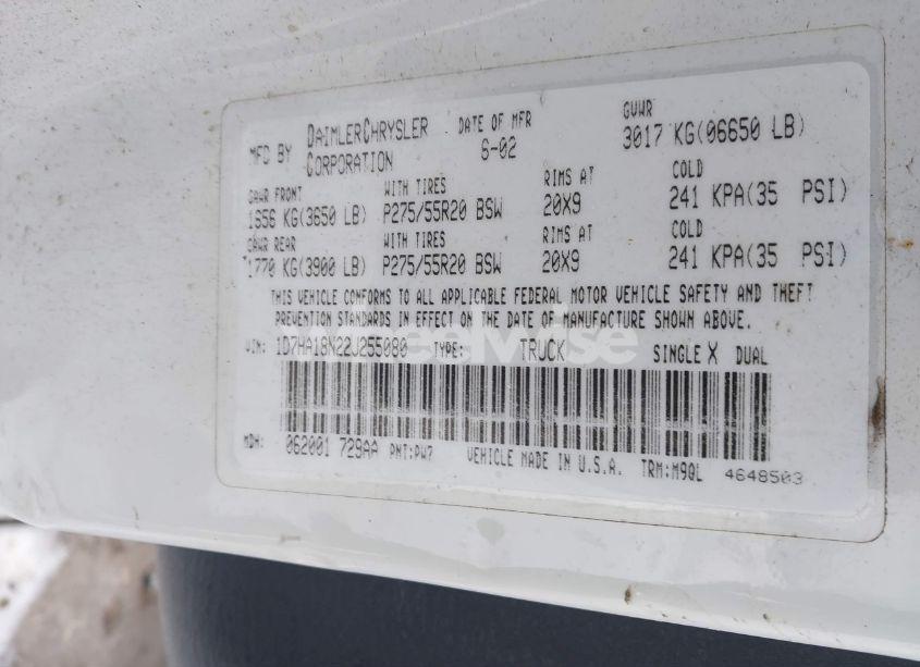 Photo 9 of 2002 Dodge Ram 1500 ST (VIN 1D7HA18N22J255080)