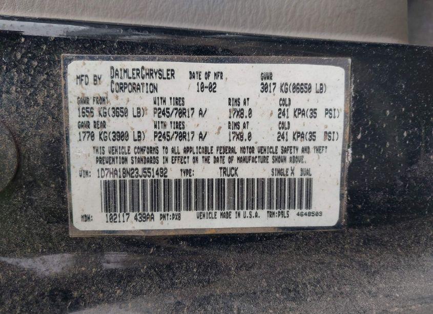 Photo 9 of 2003 Dodge Ram 1500 SLT/LARAMIE/ST (VIN 1D7HA18N23J551492)