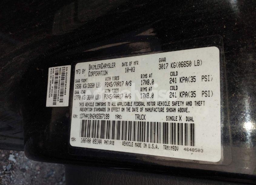 Photo 9 of 2004 Dodge Ram 1500 SLT/LARAMIE (VIN 1D7HA18N24S567199)