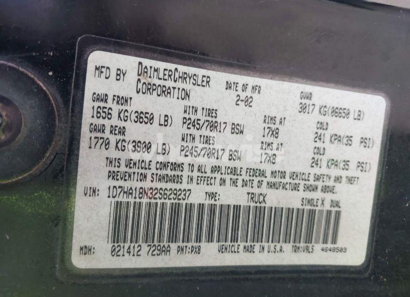 Photo 9 of 2002 Dodge Ram 1500 ST (VIN 1D7HA18N32S629237)