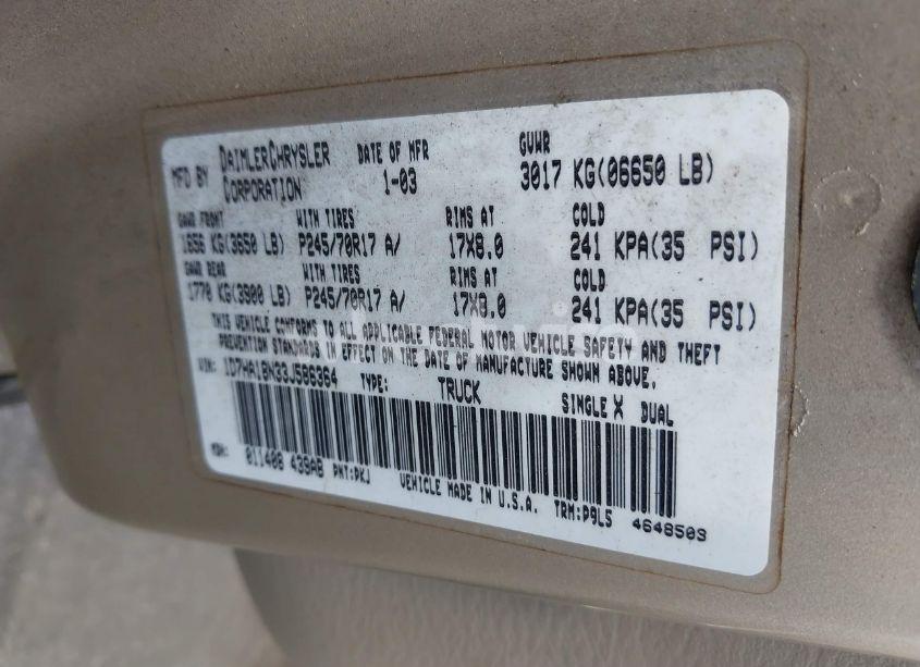 Photo 9 of 2003 Dodge Ram 1500 SLT/LARAMIE/ST (VIN 1D7HA18N33J586364)