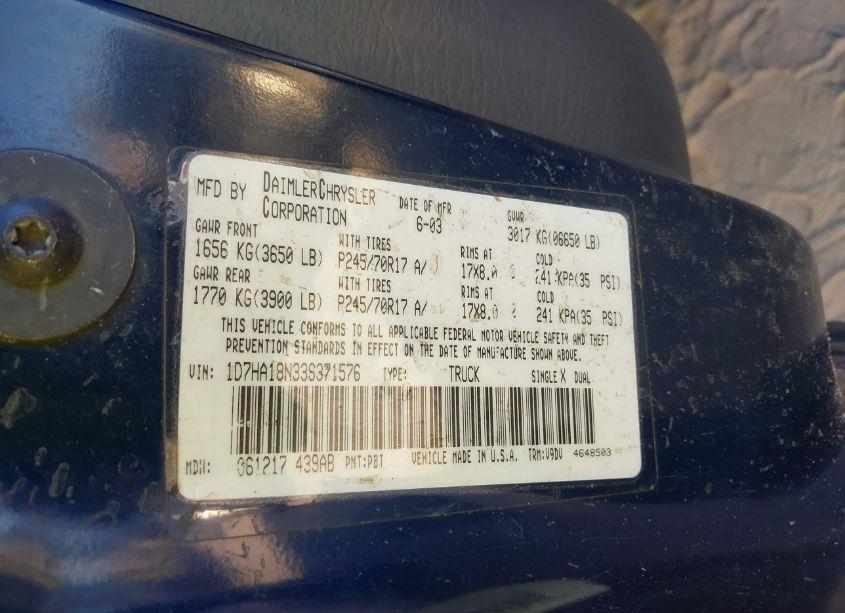 Photo 9 of 2003 Dodge Ram 1500 SLT/LARAMIE/ST (VIN 1D7HA18N33S371576)