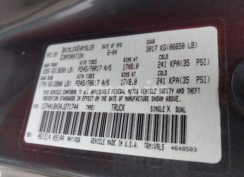 Photo 9 of 2004 Dodge Ram 1500 SLT/LARAMIE (VIN 1D7HA18N34J271744)