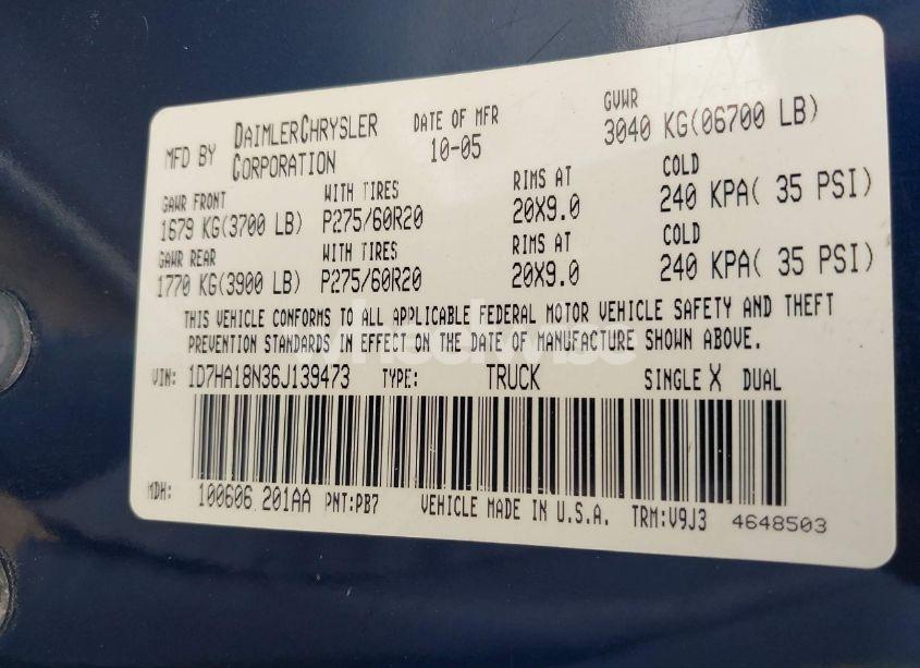 Photo 9 of 2006 Dodge Ram 1500 SLT (VIN 1D7HA18N36J139473)