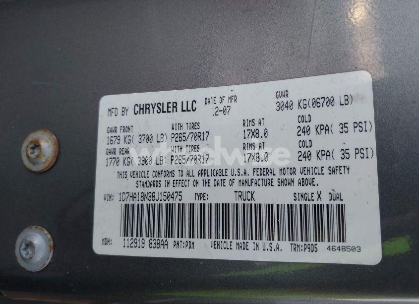 Photo 9 of 2008 Dodge Ram 1500 ST/SXT (VIN 1D7HA18N38J150475)