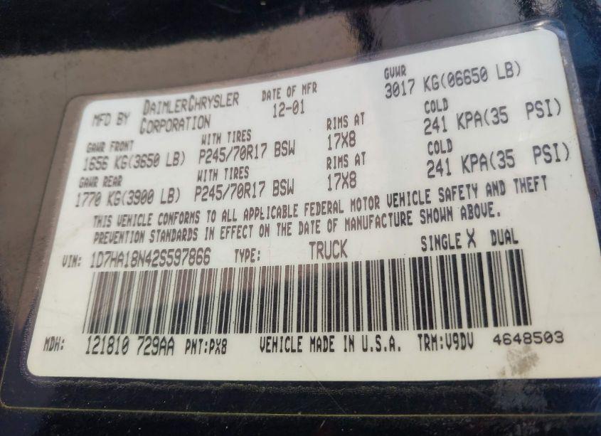 Photo 9 of 2002 Dodge Ram 1500 ST (VIN 1D7HA18N42S597866)