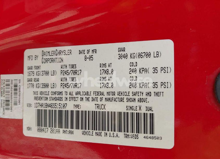 Photo 9 of 2006 Dodge Ram 1500 SLT (VIN 1D7HA18N46S515107)