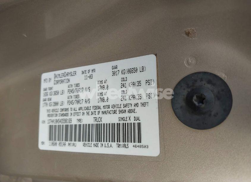 Photo 9 of 2004 Dodge Ram 1500 SLT/LARAMIE (VIN 1D7HA18N54S598169)