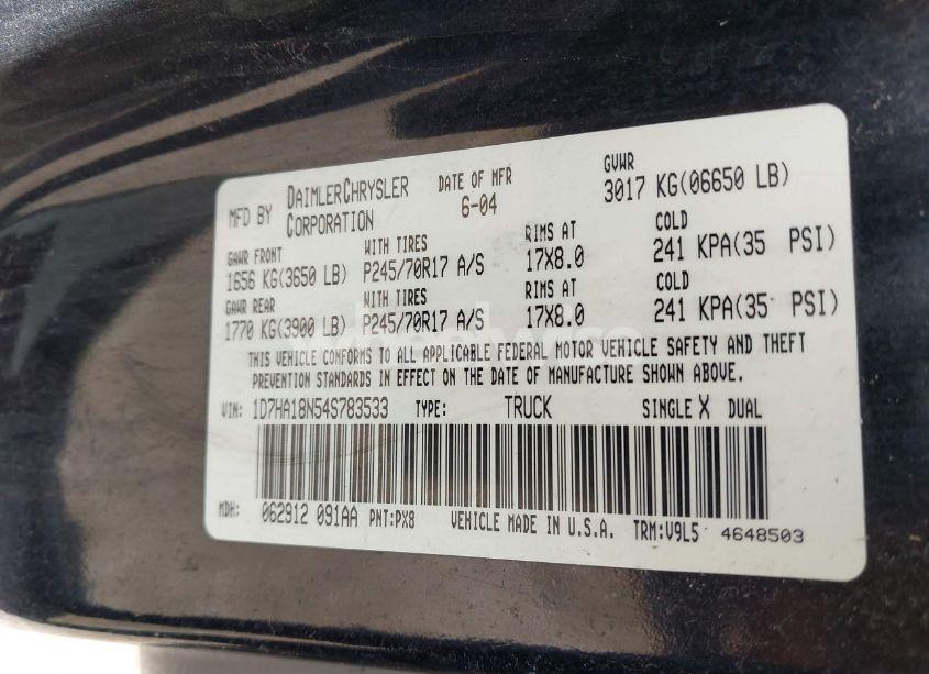 Photo 9 of 2004 Dodge Ram 1500 SLT/LARAMIE (VIN 1D7HA18N54S783533)