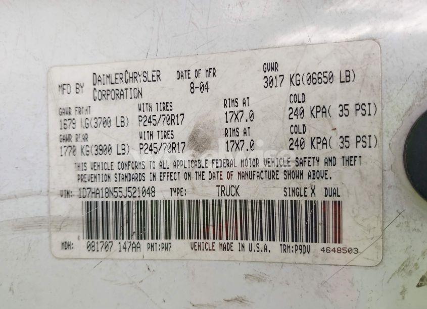 Photo 9 of 2005 Dodge Ram 1500 ST (VIN 1D7HA18N55J521048)