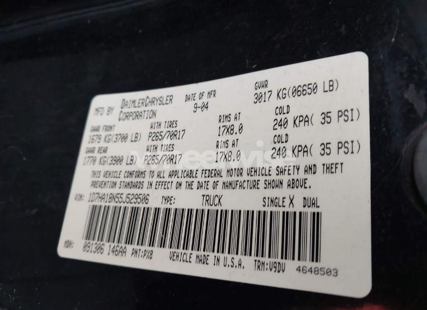 Photo 9 of 2005 Dodge Ram 1500 SLT/LARAMIE (VIN 1D7HA18N55J529506)