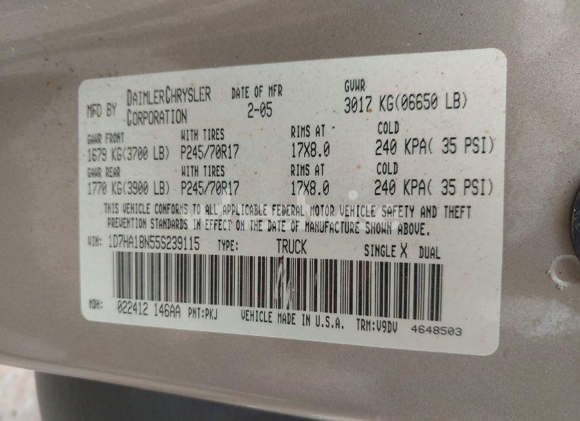 Photo 9 of 2005 Dodge Ram 1500 SLT/LARAMIE (VIN 1D7HA18N55S239115)