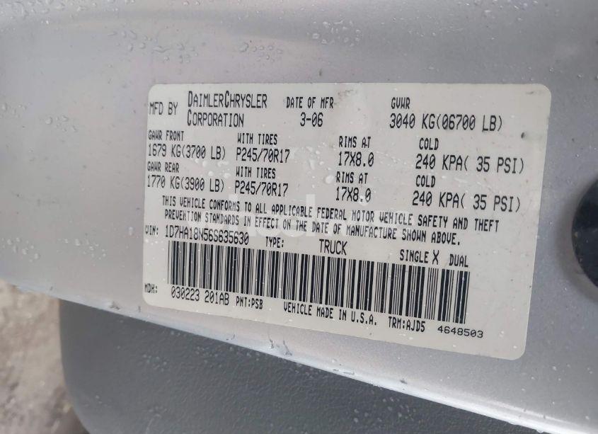 Photo 9 of 2006 Dodge Ram 1500 SLT (VIN 1D7HA18N56S635630)