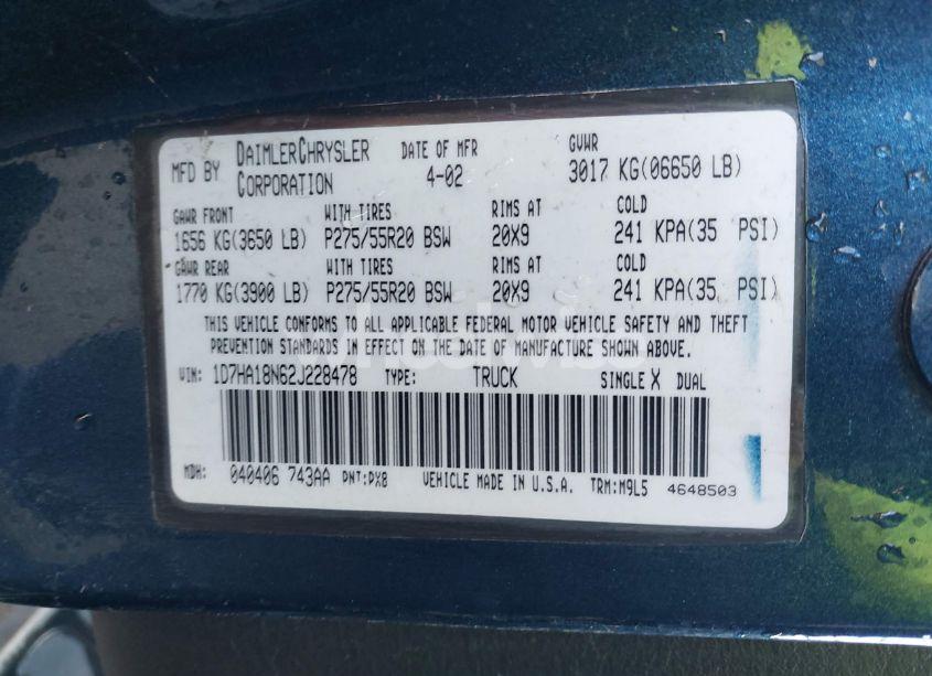 Photo 9 of 2002 Dodge Ram 1500 ST (VIN 1D7HA18N62J228478)