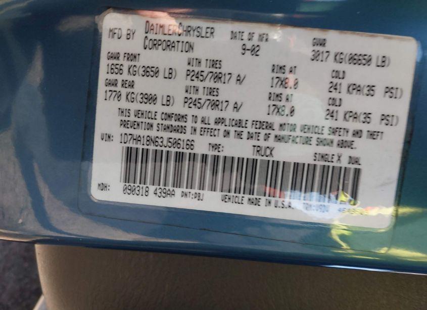 Photo 9 of 2003 Dodge Ram 1500 (VIN 1D7HA18N63J506166)