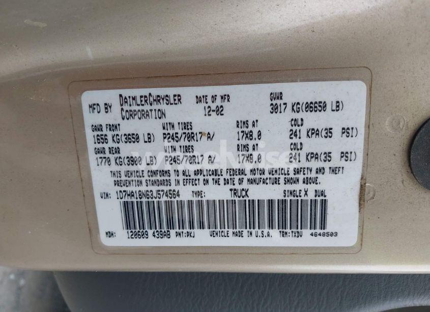 Photo 9 of 2003 Dodge Ram 1500 SLT/LARAMIE/ST (VIN 1D7HA18N63J574564)