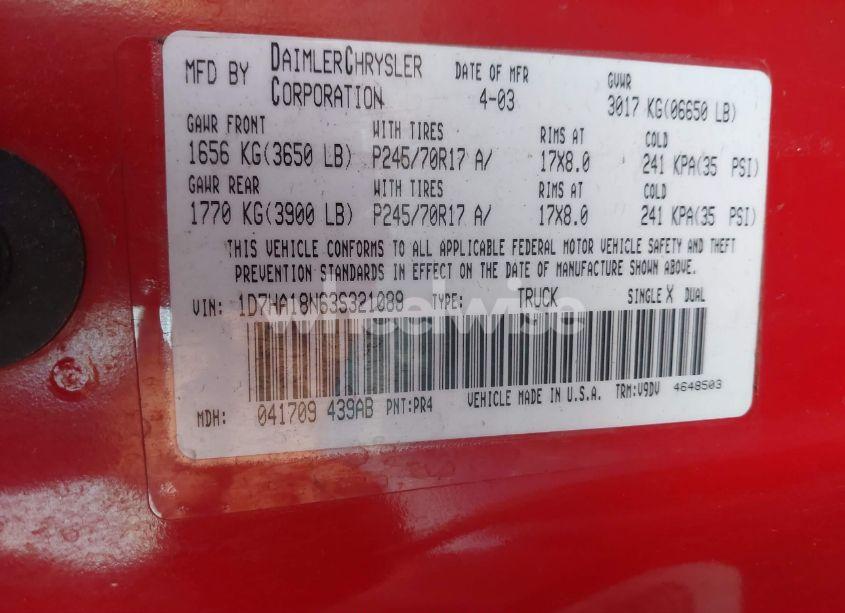 Photo 9 of 2003 Dodge Ram 1500 SLT/LARAMIE/ST (VIN 1D7HA18N63S321089)