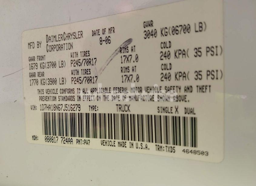 Photo 9 of 2007 Dodge Ram 1500 ST (VIN 1D7HA18N67J516279)