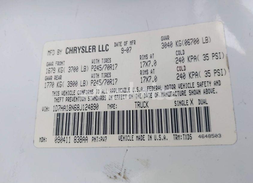 Photo 9 of 2008 Dodge Ram 1500 ST/SXT (VIN 1D7HA18N68J124890)