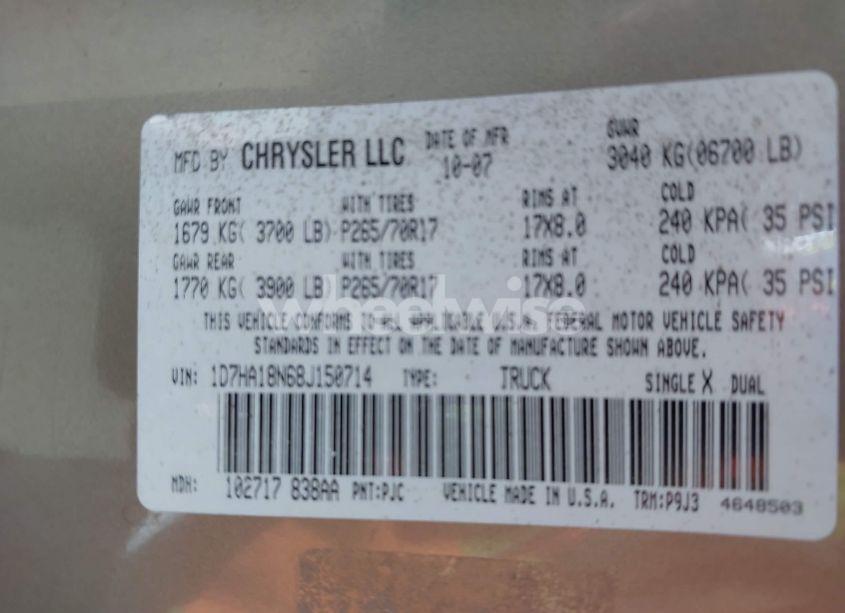 Photo 9 of 2008 Dodge Ram 1500 ST/SXT (VIN 1D7HA18N68J150714)