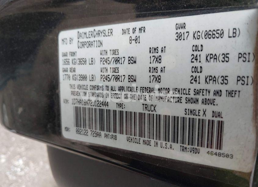 Photo 9 of 2002 Dodge Ram 1500 ST (VIN 1D7HA18N72J122444)