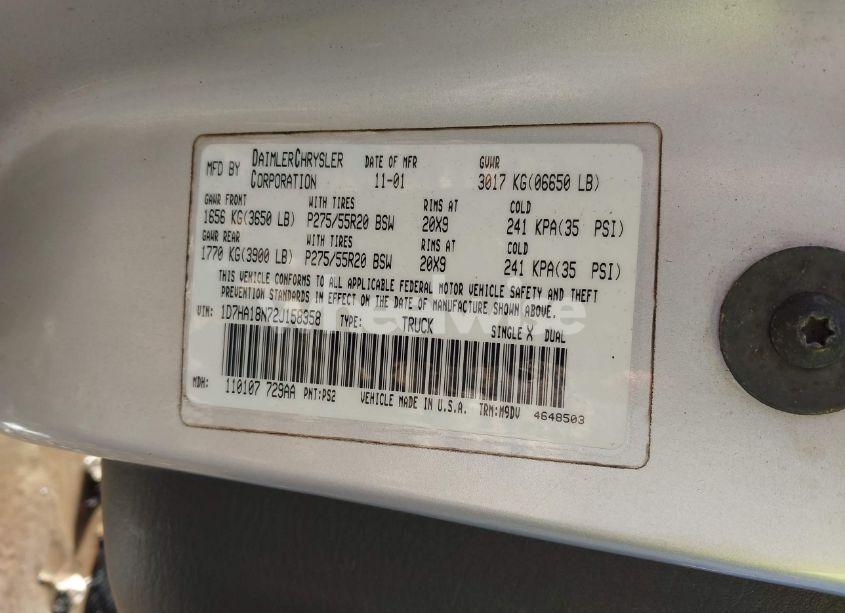 Photo 9 of 2002 Dodge Ram 1500 ST (VIN 1D7HA18N72J158358)