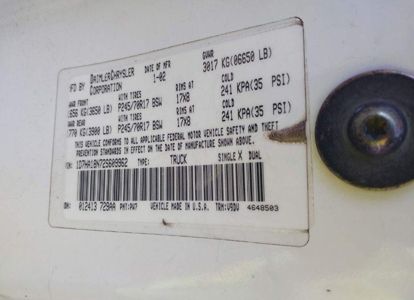 Photo 8 of 2002 Dodge Ram 1500 ST (VIN 1D7HA18N72S609962)