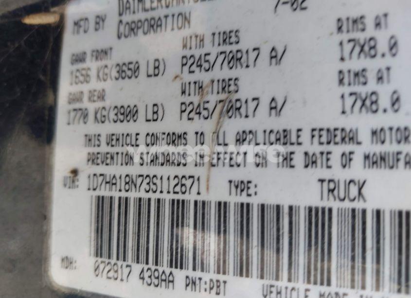 Photo 9 of 2003 Dodge Ram 1500 SLT/LARAMIE/ST (VIN 1D7HA18N73S112671)