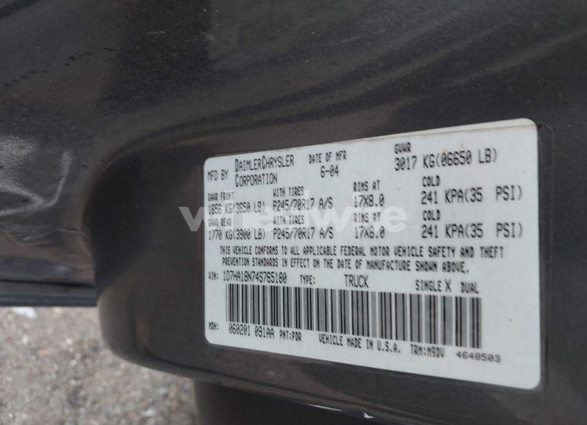 Photo 9 of 2004 Dodge Ram 1500 SLT/LARAMIE (VIN 1D7HA18N74S765180)