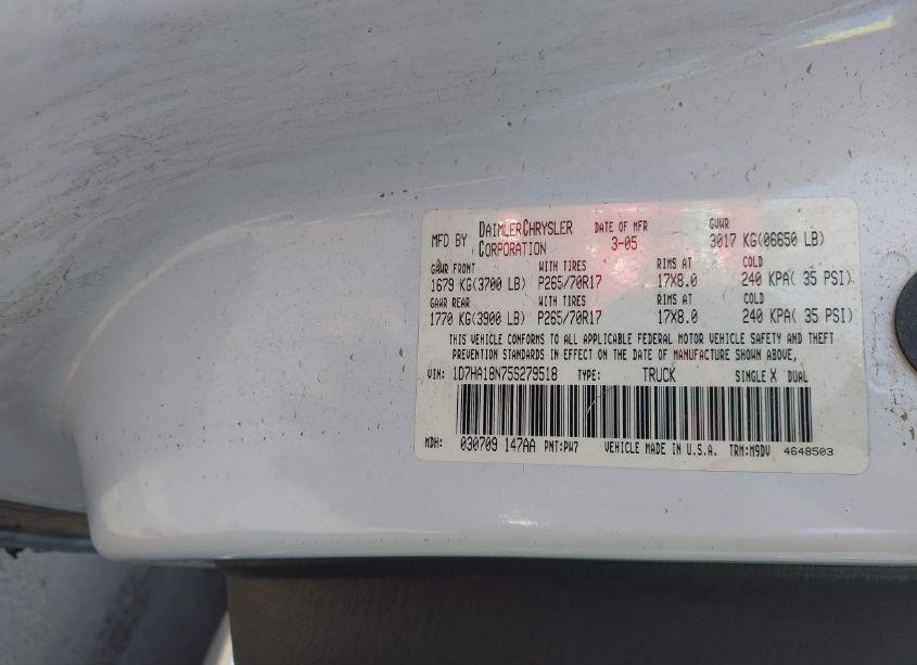 Photo 9 of 2005 Dodge Ram 1500 SLT/LARAMIE (VIN 1D7HA18N75S279518)