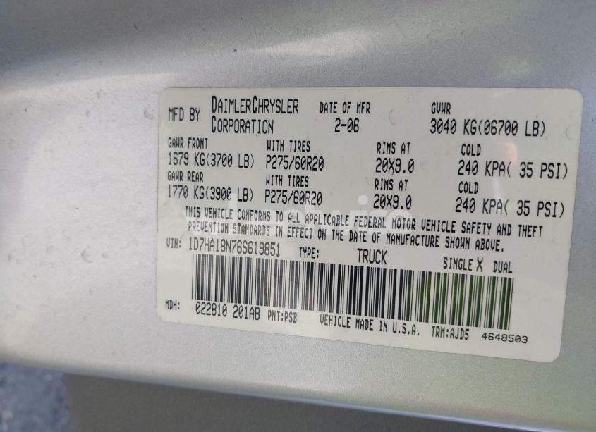 Photo 9 of 2006 Dodge Ram 1500 SLT (VIN 1D7HA18N76S619851)