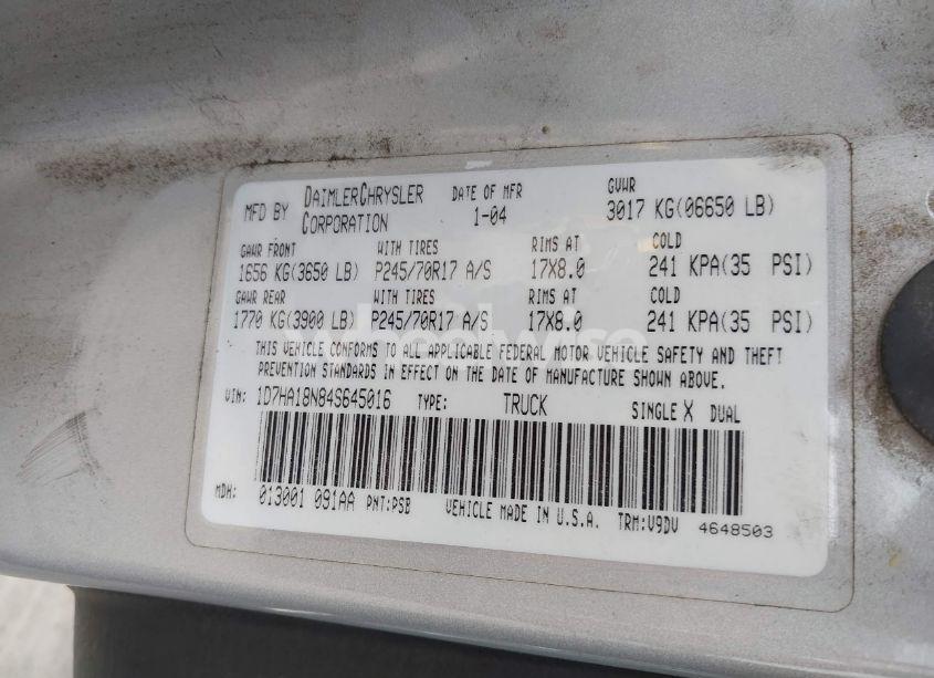 Photo 9 of 2004 Dodge Ram 1500 SLT/LARAMIE (VIN 1D7HA18N84S645016)