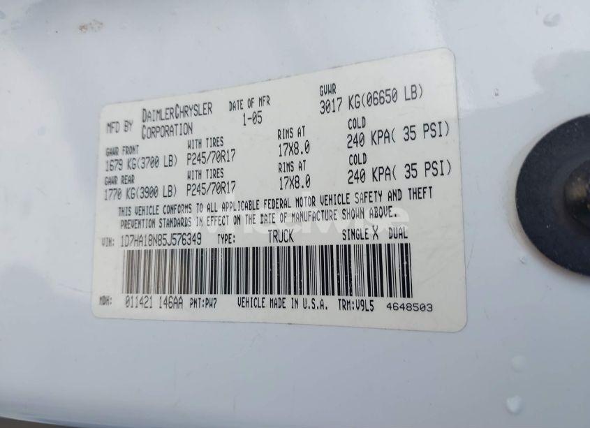 Photo 9 of 2005 Dodge Ram 1500 SLT/LARAMIE (VIN 1D7HA18N85J576349)