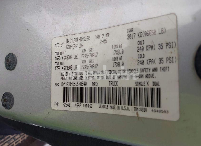 Photo 9 of 2005 Dodge Ram 1500 SLT/LARAMIE (VIN 1D7HA18N85J578540)